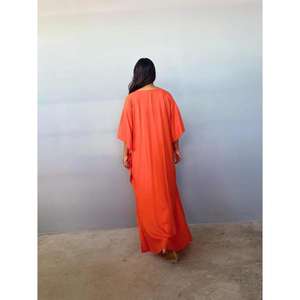 Vestido Kaftán Largo de Color Sólido para Mujer, Ecológico y Natural, Cuello en V, Corte Holgado, Manga Corta, Ropa de Verano para Resort - Product Image 4