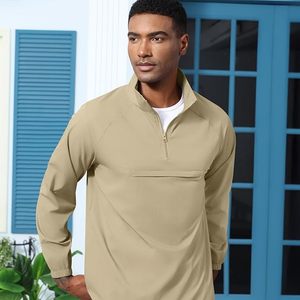 เสื้อแจ็คเก็ตกันลมแบบซิปครึ่งตัวสำหรับผู้ชาย กันน้ำได้ มีกระเป๋า - Product Image 3