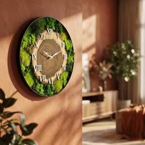 Handmade Wooden Wall <b>Clock</b> with Moss Forest Inspired Roman Numeral Timepiece Rustic Wood Slice <b>Clock</b> with Moss Unique Wall Decor - Product Image 4