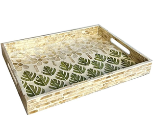 Plateau rectangulaire en nacre pour chocolats et desserts, motif feuille de fleur, design incroyable, fournisseur en gros - Product Image 1