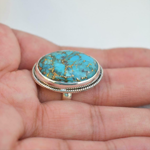 Blue Copper <b>Turquoise</b> Silver <b>Ring</b> 925 Sterling Silver Handmade Gemstone Jewelry for Women - Product Image 4