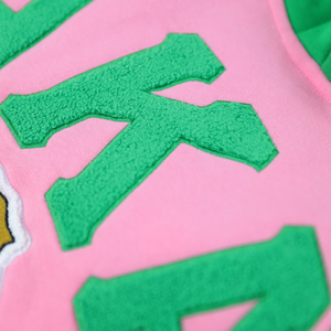 Sweat à capuche bicolore AKA rose et vert avec broderie chenille, pour femmes, style sororité grecque, coupe élégante et premium, tenue décontractée - Product Image 6