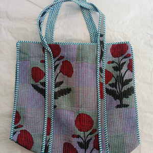Handmade Quilted Cotton Tote Bag Handblock <b>Printed</b> Zipper Closure Travel Shopping Bag for Women Stylish Shoulder Bag - Product Image 1