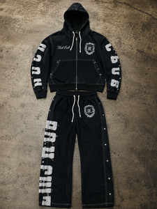 Custom Men's <b>Lightweight</b> French Terry Zip <b>Hoodie</b> Wide Leg Sweatpants Tracksuit 100% Cotton Breathable Eco-Friendly Drawstring - Product Image 1