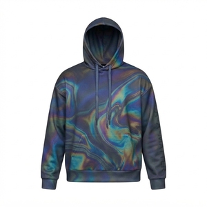Mens <b>Black</b> Pullover <b>Hoodie</b> With Multicolor Abstract Marble Print Casual Streetwear Sweatshirt - Product Image 3