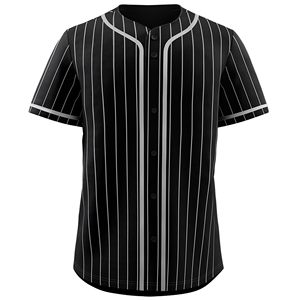 Camiseta de Béisbol Sublimada Personalizada para Hombre, Negra con Rayas Blancas, de Malla, con Botones, Manga Corta, Absorbente de Humedad, Ropa Deportiva - Product Image 1