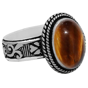 Bague solitaire ovale en argent sterling 925 Gourik avec œil de tigre, style bohème du Sud-Ouest, oxydée, pour femme, à porter au quotidien - Product Image 3