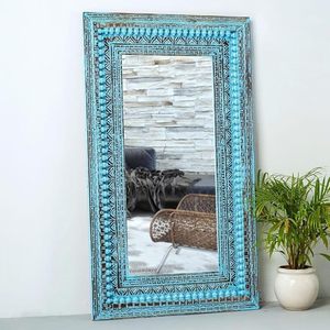 Decoración de Pared Rectangular de Madera Azul Rústica Tallada a Mano, Personalizada, con Acabado Envejecido, de 5mm de Grosor, para Sala de Estar o Entrada - Product Image 1