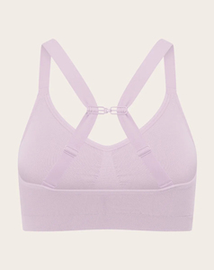Soutien-gorge sans fil intégré au t-shirt, col en V, bretelles réglables, violet clair uni, respirant, maintien moyen, design sans couture pour le yoga - Product Image 5