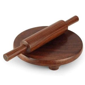 Ensemble de rouleaux à pâtisserie en bois naturel de qualité supérieure, planches à pâtisserie en bois de qualité supérieure, chakla belan en bois pour la fabrication de roti et de chapati, accessoire de cuisine - Product Image 2