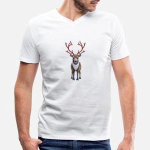 Men’s <b>White</b> Reindeer Print T-<b>Shirt</b> Funny Christmas Animal Graphic Tee, Casual <b>Short</b> <b>Sleeve</b> Cotton Holiday Top - Product Image 5