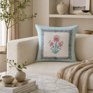Floral Hand Block Print Cushion Cover Handmade Cotton <b>Throw</b> Pillow Cover <b>for</b> Sofa <b>Couch</b> Living Room Decor - Product Image 4