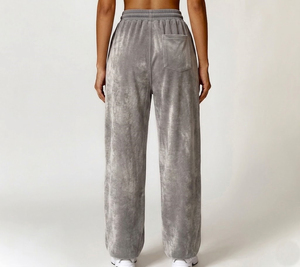 High Quality Flare Stacked Loose Working Oversized <b>Velvet</b> Velour Pant in <b>Black</b> Color <b>Ladies</b> Casual Outdoor Breathable - Product Image 3