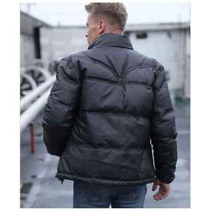 Heavy Leather Puffer <b>Jacket</b> For <b>Men</b> Quilted <b>Warm</b> Outerwear Fashionable Streetwear Comfortable Fit - Product Image 2