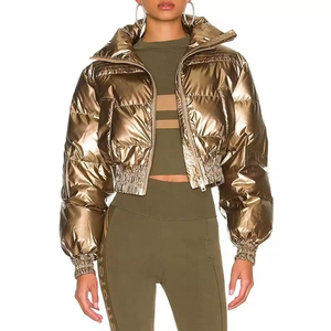 New Trend Breathable Plus Size Women's <b>Cropped</b> <b>Puffer</b> <b>Jacket</b> Knitted Canvas Waterproof Windproof Custom Wholesale Front Logo - Product Image 1
