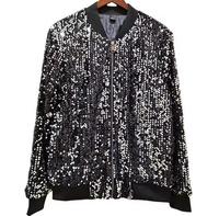 Blouson Bomber Homme à Paillettes Col Montant Fermeture Éclair Coupe-Vent Décontracté Printemps Coupe Droite Motif Uni Polyester