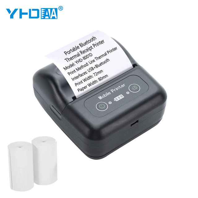Portable Mini Bluetooth Bill Printer 80mm Thermal Receipt Printer, Support IOS Android Windows, for Retail Restaurant Business