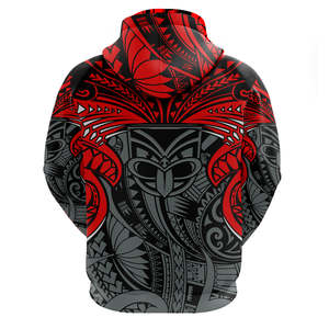 New Zealand Maori Solid Men's <b>Hoodie</b> <b>Red</b> Black Gray Sublimation Regular Fit Breathable Eco-Friendly Casual Winter OEM Service - Product Image 3