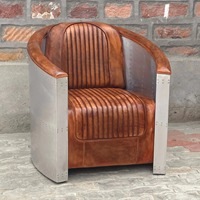 Fauteuil en cuir d'aviateur de luxe avec pieds en bois, fauteuil d'appoint vintage inspiré de l'aviation, respectueux de l'environnement, pour la décoration du salon