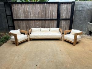 Woodgrad Living Modern Minimalist Camilla Teak Outdoor <b>Sofa</b> <b>Set</b> Weatherproof Fabric Anti-Rust Coating Stylish Patio Garden - Product Image 6