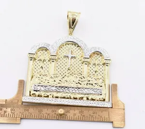 Pendentif Charme Grande Sainte-Cène Unisexe de 3 Pouces, Coupe Diamant, Or Jaune et Blanc 10K Véritable, Vintage, Certifié IGI, Bijou Tendance - Product Image 3
