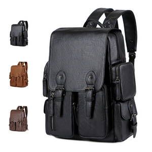 Factory Direct Premium PU Rucksack Brown Vintage Style Durable Portable Large Capacity Double Front Pockets <b>Laptop</b> <b>Backpack</b> - Product Image 1