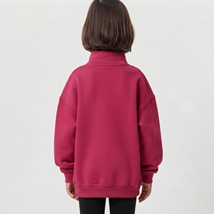 Custom Unisex Kid <b>Hoodie</b> And Sweatshirt Half Zip Drop Shoulder <b>Hoodie</b> Leisure Top Solid <b>Pink</b> Color Sweatshirt For Unisex - Product Image 2