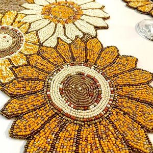 Embroidered Beaded Sunflower <b>Table</b> <b>Runner</b> Floral Rustic Home Decor Washable Hand Wash - Product Image 5