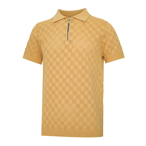 เสื้อเชิ้ตแขนสั้นผู้ชาย ผ้าโพลีเอสเตอร์ 100% แบบถัก ลายเรียบ ซิปด้านหน้า สวมใส่สบาย ระบายอากาศได้ดี แห้งเร็ว สีเหลือง - Product Image 1
