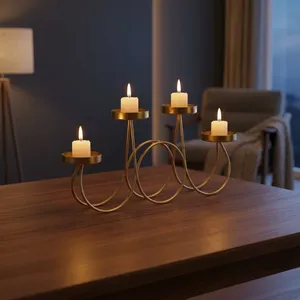 Support de bougie en métal doré à 4 bras, candélabre décoratif, centre de table pour table à manger, mariage, fête, décoration de la maison - Product Image 4
