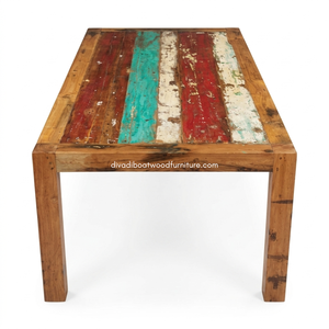 Handcrafted <b>Rustic</b> Solid <b>Wood</b> Teak <b>Dining</b> <b>Table</b> Knockdown Reclaimed Boat <b>Wood</b> for Indoor Outdoor Home Resort Furniture Durable - Product Image 3