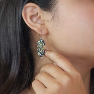Natural Black <b>Opal</b> Beaded Rhodium Plated Sterling Silver Smooth Rondelle Drop <b>Earrings</b> for Women Wedding Jewelry Wholesale - Product Image 2