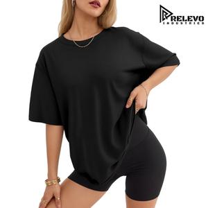 Camiseta de Mujer de Alta Calidad, Cuello Redondo, Manga Corta, Negra, Talla Grande, Informal, Tejido Jersey, Color Sólido, Algodón Tejido - Product Image 1