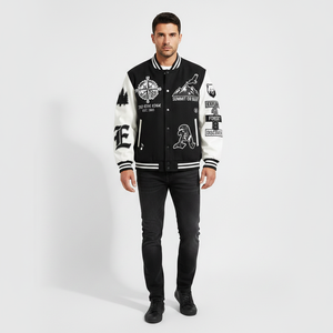 Veste universitaire personnalisée avec logo, manches en cuir, broderie noire, veste de baseball pour couple, veste universitaire pour homme, veste varsity - Product Image 4