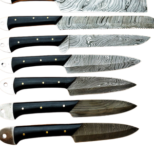 Juego de 7 Cuchillos de Chef de Acero de Damasco Hechos a Mano con Mangos Negros, Profesionales para Cocina, Corte, Rebanado y Picado - Product Image 4