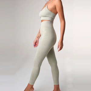 Gradient Color Yoga Set 3 Piece Crew Neck Crop <b>Top</b> Racerback Bra High Waist Leggings Full Length Spandex Polyester Sweat Wicking - Product Image 3