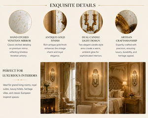 Classic Venetian Baroque Luxury <b>Wall</b> <b>Sconce</b> Vintage Decorative <b>Wall</b> <b>Light</b> with Ornamental Mirror Details Elegant Brass Framework - Product Image 6