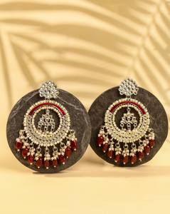 Boucles d'oreilles de luxe Kundan Chandbali avec perles, bijoux traditionnels indiens pour mariage, vente en gros, boucles d'oreilles Meenakari incrustées de perles pour femmes - Product Image 1