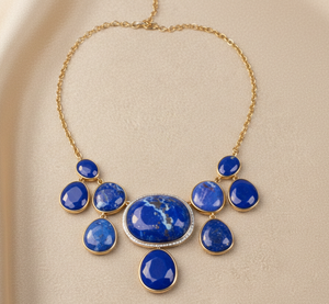 Collar de Lapislázuli Natural de Lujo con Formas Variadas en Plata de Ley 925 con Baño de Oro de 18K, 16 Pulgadas, para Fiestas, a Precio de Mayoreo - Product Image 2