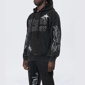 Sweat à capuche en molleton de coton mélangé, avec logo en strass sur le devant, couleur unie, style streetwear décontracté, mode hiver, anti-plis, vente en gros, dernière collection - Product Image 3