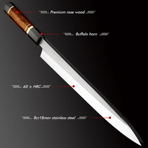 Couteaux Yanagiba professionnels japonais LEGACY BLADES pour sashimi, sushi et filetage, fabriqués à la main en acier à haute teneur en carbone, manche en bois, ambidextres - Product Image 3