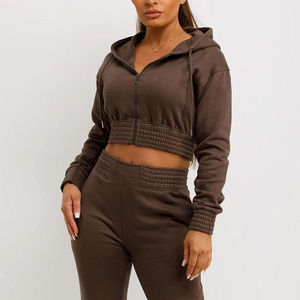 Conjunto Deportivo de Primera Calidad, Nuevo Conjunto Deportivo para Mujer, Top Corto, Sudadera con Capucha y Pantalones Deportivos, Conjunto de 2 Piezas de Algodón - Product Image 4