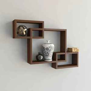 Symmetric Cross Wooden <b>Floating</b> Shelf <b>Wall</b> Mount Intersecting Rectangular Multi Tier Square Shadow Box Display Rack <b>Unit</b> - Product Image 4