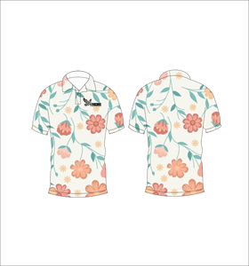 Floral <b>Polo</b> Shirt <b>Orange</b> Pink Flower Pattern Short Sleeve Casual Summer Apparel Front Back View - Product Image 5