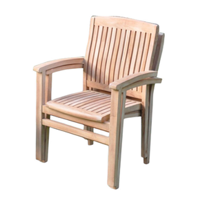 Pair of Classic Teak Stacked <b>Arm</b> <b>Chairs</b> <b>with</b> Outdoor Design: Slatted Backrest and Curved Top Rail - Product Image 3