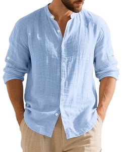 Chemise d'été pour homme, tissée, respirante, col montant, couleur unie, décontractée, confortable, manches longues, en provenance du Bangladesh - Product Image 5