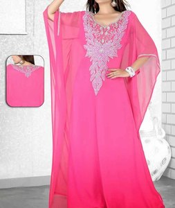 Vestido Abaya Morado Bordado de Manga Larga, Estilo Oriente Medio, para Mujer, Cuello Alto, Corte Regular, Talla Grande, en Poliéster - Product Image 3