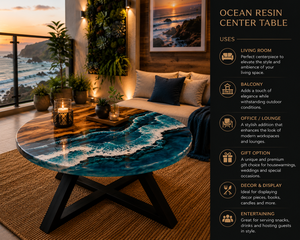 Mesa de Centro con Diseño de Olas de Playa, Mesa de Resina con Temática Oceánica, Mueble de Salón de Estilo Costero, Mesa Redonda de Resina Epoxi, Mueble de Lujo para Balcón - Product Image 5