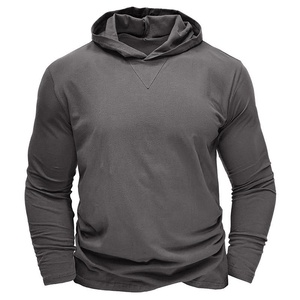 Men's Olive Green Hooded Sweatshirt Regular Fit Knitted Solid Color Casual Long Sleeve Autumn Wear - Product Image 4