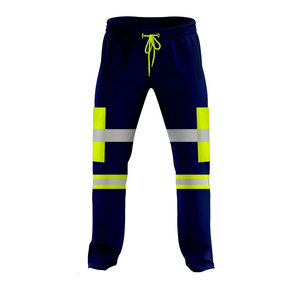 Pantalon de travail réfléchissant bleu marine pour homme, taille élastique avec cordon de serrage, tissu tricoté respirant de poids moyen, design à rayures latérales - Product Image 1